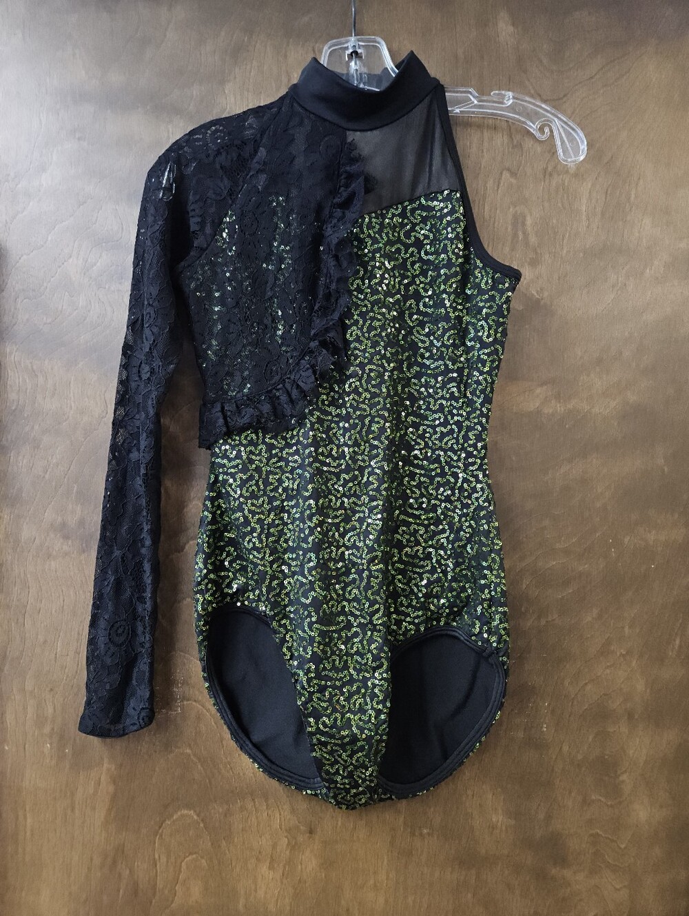 Alexandra Dance Leotard One Sleeve Black Lace Green Sequins Jazz Sz Women S